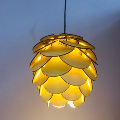 Wood lamp in the shape of a pine tree